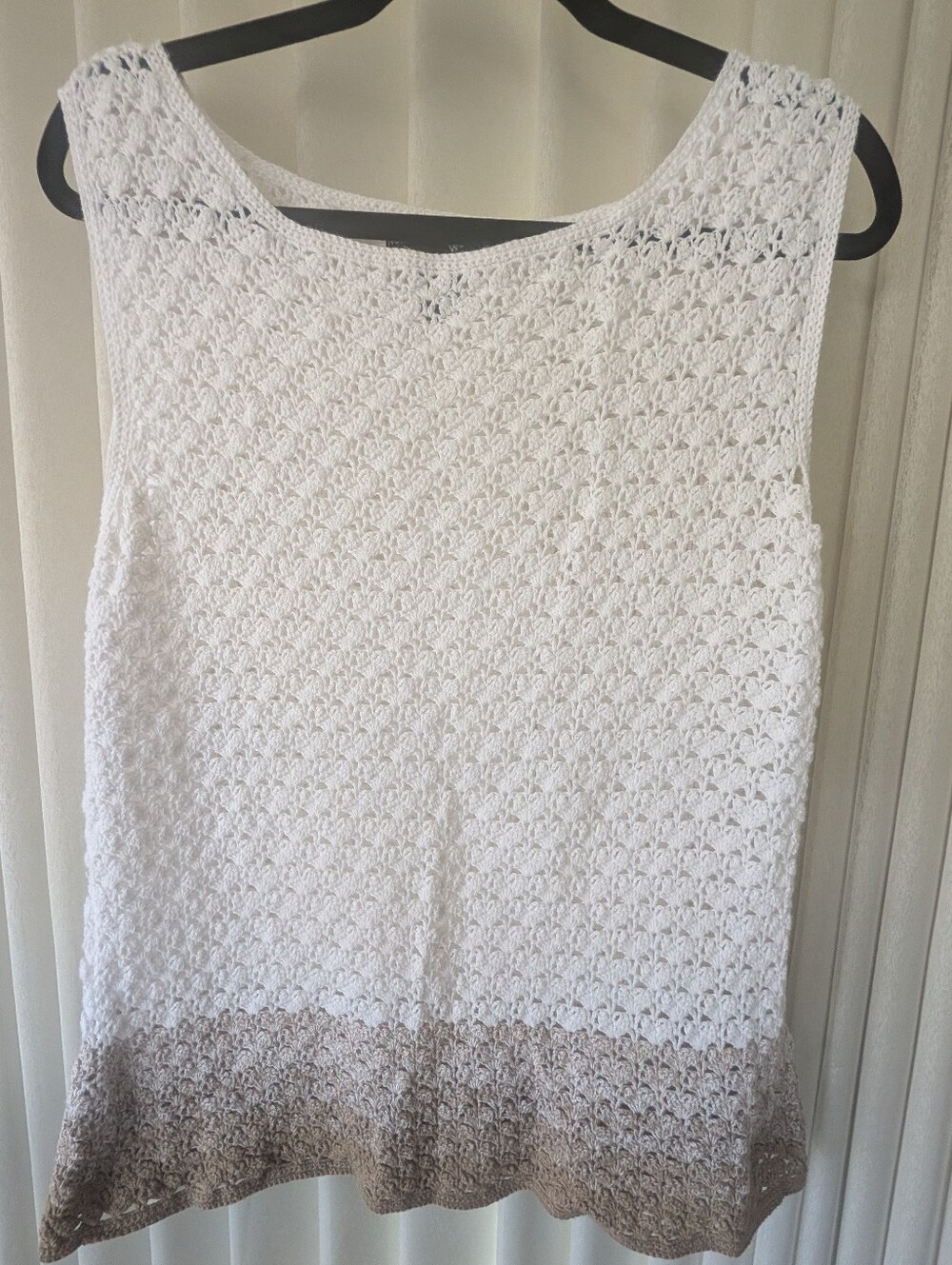 Norton McNaughton White Crochet Tank with Neutral Hem
